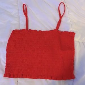red ruffled crop top